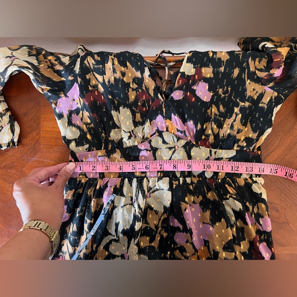 LOFT NWT Metallic Clip Gardenia Cutout High Slit Floral Maxi Dress Size SP - Picture 10 of 15